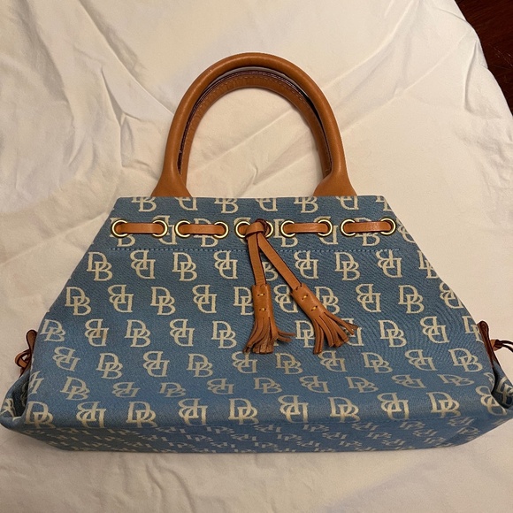 Dooney & Bourke, Inc. Carolina Blue Canvas and Leather Logo Handbag - Picture 1 of 13
